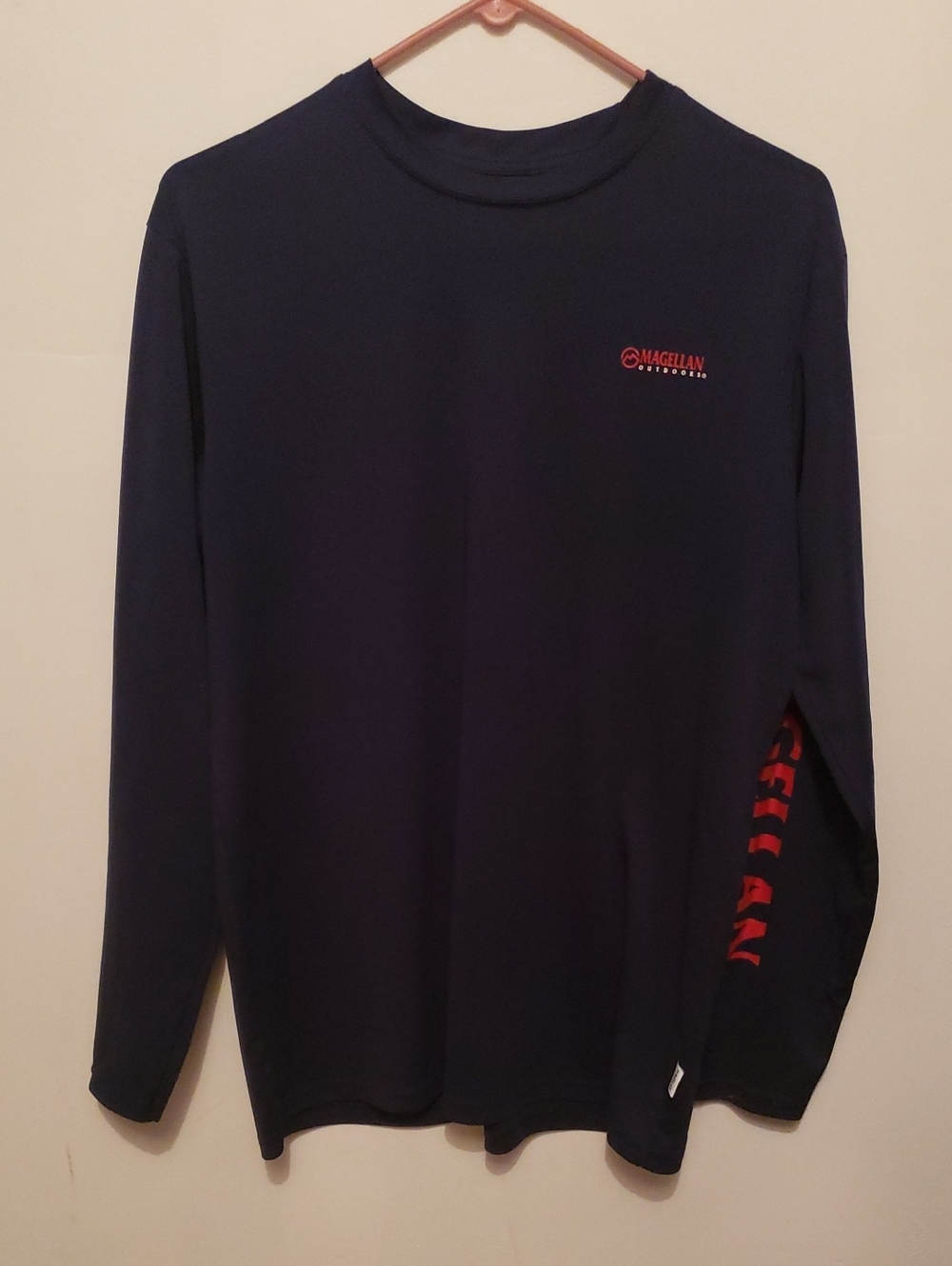 Magellan Outdoors Navy Long-Sleeve Shirt with Red Logo Accents